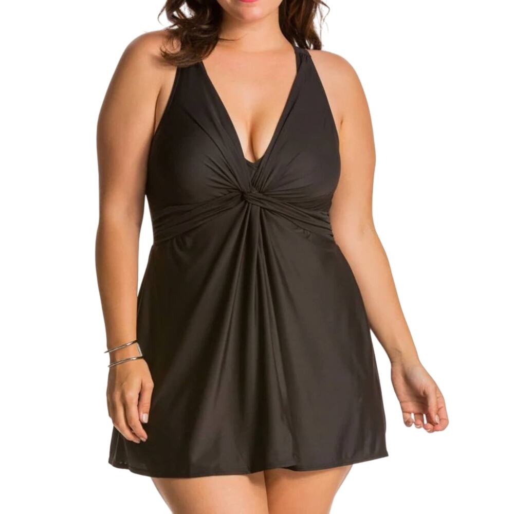 Miraclesuit NWOT Plus Size Must Haves Marais One Piece Swim Dress Size 20W Black